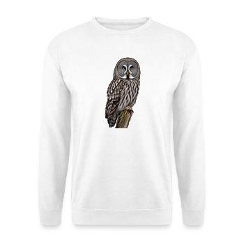 Bartkauz Eule - Unisex Pullover - Weiß - Vorne - Alina (178cm) & Michal (187cm)