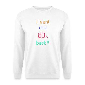 Retro 80er Rückkehr Pixelkunst - Unisex Pullover - Weiß - Vorne - Alina (178cm) & Michal (187cm)