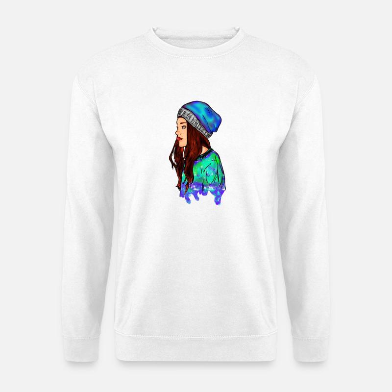 Bunte Illustration einer Frau mit Mütze - Unisex Pullover - Weiß