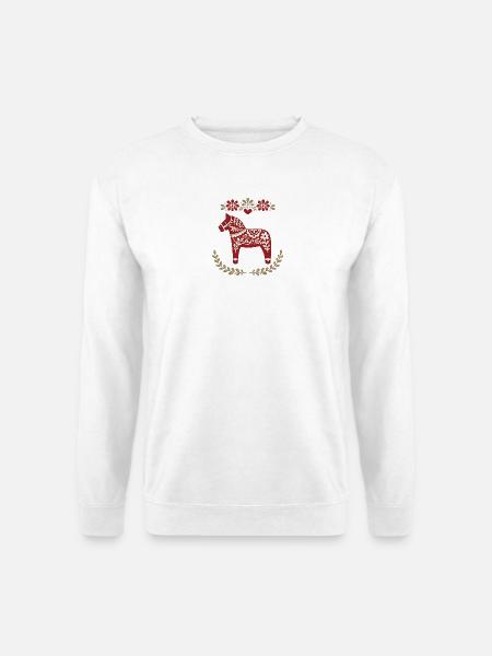 Vintage Swedish Dala Horse Folk Art Floral Design - Unisex Pullover - Weiß
