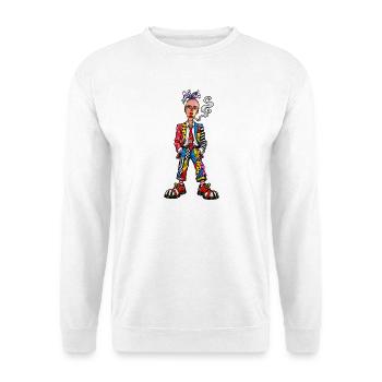 Patchwork Punk Clownportrait - Unisex Pullover - Weiß - Vorne - Alina (178cm) & Michal (187cm)