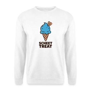 Blaue Eiscreme Schriftzug - Unisex Pullover - Weiß - Vorne - Alina (178cm) & Michal (187cm)