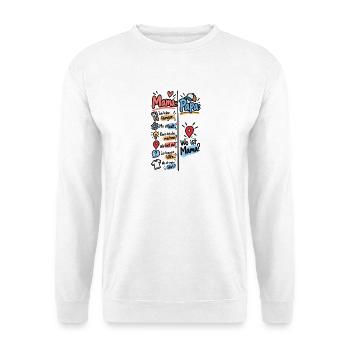 Mama Papa – Lustige Fragen aus dem Familienalltag - Unisex Pullover - Weiß - Vorne - Alina (178cm) & Michal (187cm)