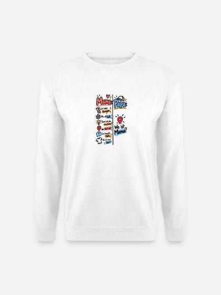 Mama Papa – Lustige Fragen aus dem Familienalltag - Unisex Pullover - Weiß