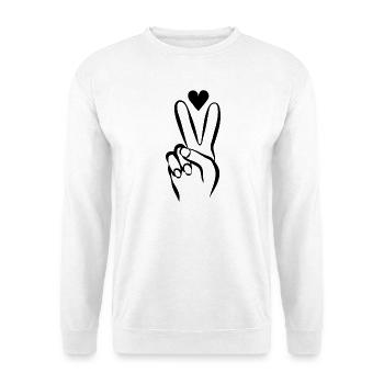 Hand mit Peace-Zeichen und Herz S/W - Unisex Pullover - Weiß - Vorne