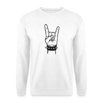 Metal-Metal-Musik-Zeichenhörner - Unisex Pullover - Weiß - Vorne - Alina (178cm) & Michal (187cm)