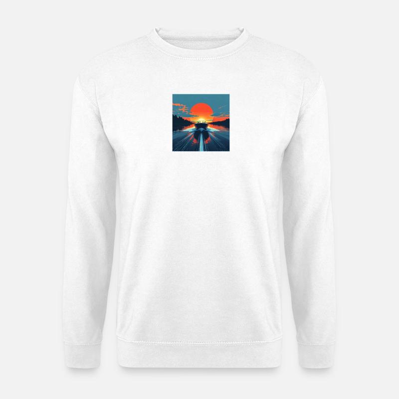 Boot im Sonnenuntergang - Unisex Pullover - Weiß