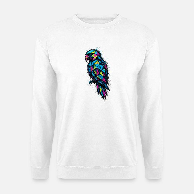 Low Poly Parrot: Bunte Geometrie - Unisex Pullover - Weiß