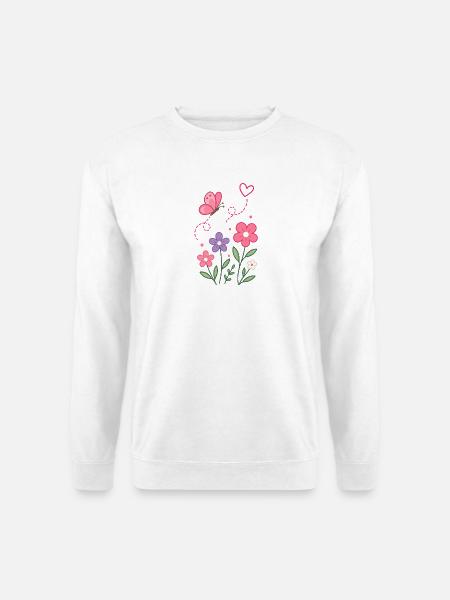 Blumenzauber mit Schmetterling - Unisex Pullover - Weiß