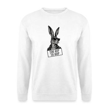 Too Hip to Hop – Cooler Hase mit Sonnenbrille - Unisex Pullover - Weiß - Vorne - Alina (178cm) & Michal (187cm)