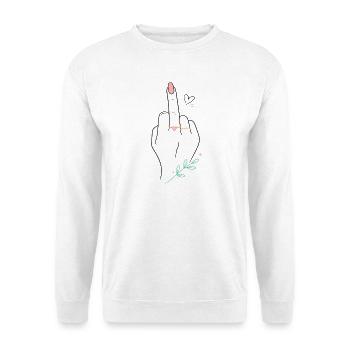 Frauen - Mitttelfinger - Herz - Unisex Pullover - Weiß - Vorne - Alina (178cm) & Michal (187cm)