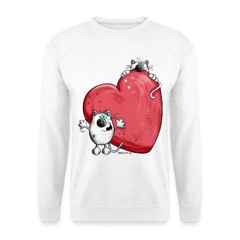 Chats avec un grand coeur rouge - Sweat-shirt Unisexe - blanc - Devant