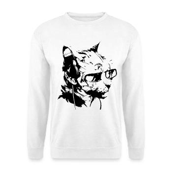 coole DJ Katze mit Sonnenbrille - Unisex Pullover - Weiß - Vorne