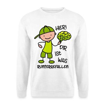 Hier! Dir ist was runtergefallen - Gehirn - Unisex Pullover - Weiß - Vorne - Alina (178cm) & Michal (187cm)