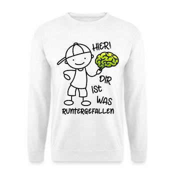 Hier Dir ist was runtergefallen - Gehirn - Unisex Pullover - Weiß - Vorne - Alina (178cm) & Michal (187cm)