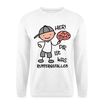 Gehirn - Hier dir ist was runtergefallen - Unisex Pullover - Weiß - Vorne - Alina (178cm) & Michal (187cm)