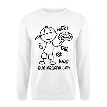 Strichmännchen Gehirn - Dir ist was runtergefallen - Unisex Pullover - Weiß - Vorne - Alina (178cm) & Michal (187cm)