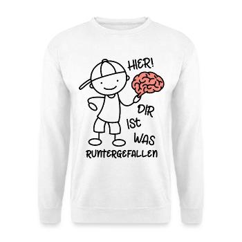 Hier! Dir ist was runtergefallen! Strichmännchen - Unisex Pullover - Weiß - Vorne - Alina (178cm) & Michal (187cm)