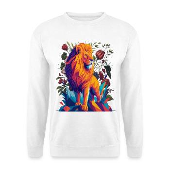 Lion majestueux avec des fleurs - Sweat-shirt Unisexe - blanc - Devant