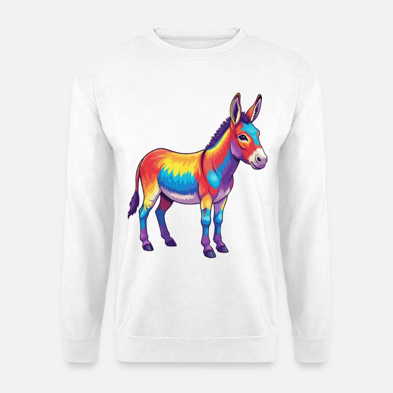 Bunte Eselregenbogen-Pop-Art-Aquarell - Unisex Pullover - Weiß