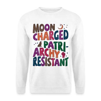 Moon charged, patriarchy resistant bunt - Unisex Pullover - Weiß - Vorne
