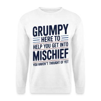 Grumpy hier, um dir zu helfen, in Unfug einzusteigen - Unisex Pullover - Weiß - Vorne - Alina (178cm) & Michal (187cm)