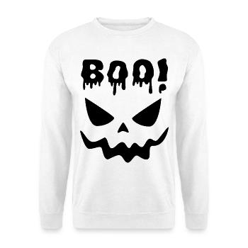 Tropfender Boo Halloween-Kürbis - Unisex Pullover - Weiß - Vorne - Alina (178cm) & Michal (187cm)