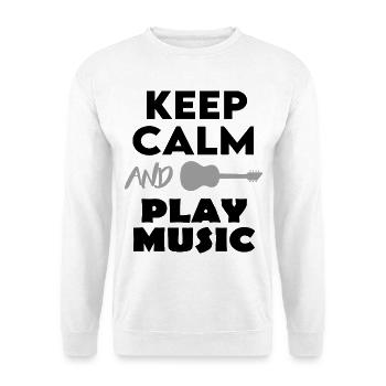 Keep Calm and play Music Sprüche Gitarre DJ Rock - Unisex Pullover - Weiß - Vorne - Alina (178cm) & Michal (187cm)