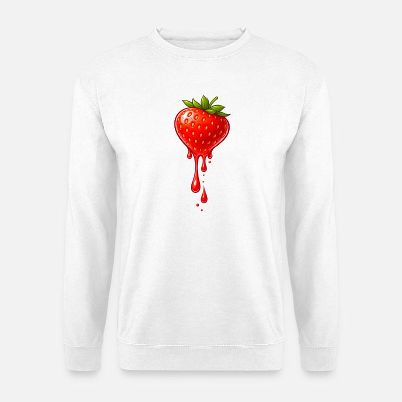 Erdbeere mit Tropfen Illustration - Unisex Pullover - Weiß