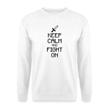 Keep calm and fight on - Pixelart (Farbe änderbar) - Unisex Pullover - Weiß - Vorne - Alina (178cm) & Michal (187cm)