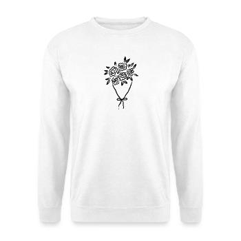 Blumenstrauß mit Schleife – Florale Linienkunst - Unisex Pullover - Weiß - Vorne - Alina (178cm) & Michal (187cm)