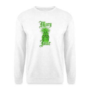 Mary Jane — Old School Weed, Joint & Mother Mary - Unisex Pullover - Weiß - Vorne - Alina (178cm) & Michal (187cm)