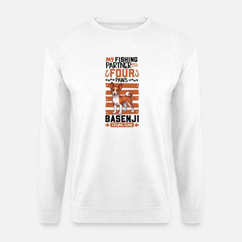 Angeln und Basenji - Unisex Pullover - Weiß