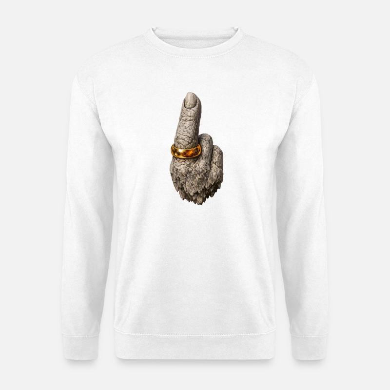 Grobe Steinhand mit Goldring - Unisex Pullover - Weiß