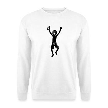 Party Jubel Bier Strichmännchen Schwarz - Unisex Pullover - Weiß - Vorne - Alina (178cm) & Michal (187cm)