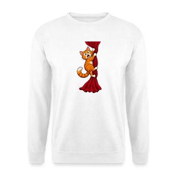 Angsthase klettert über den Vorhang - Unisex Pullover - Weiß - Vorne - Alina (178cm) & Michal (187cm)