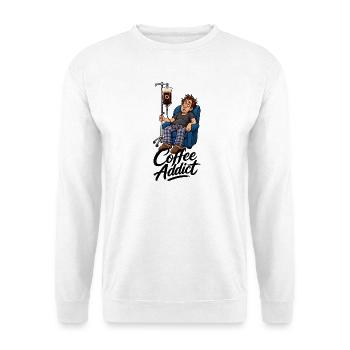 Coffee Addict Kaffeesüchtig - Unisex Pullover - Weiß - Vorne - Alina (178cm) & Michal (187cm)