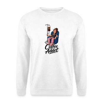 Coffee Addict Kaffeesüchtig - Unisex Pullover - Weiß - Vorne - Alina (178cm) & Michal (187cm)