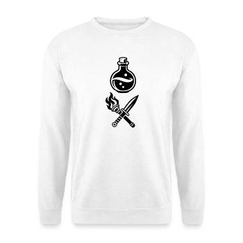 Zaubertrank Schwert Gilden Logo - Unisex Pullover - Weiß - Vorne - Alina (178cm) & Michal (187cm)