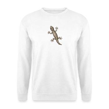 GEEKLEY – Bestiary – Gecko - Unisex Pullover - Weiß - Vorne - Alina (178cm) & Michal (187cm)