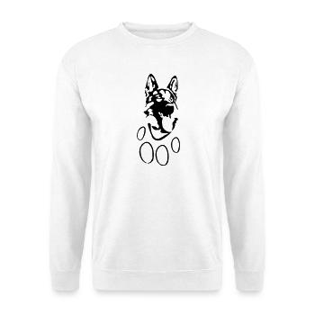 Schäferhund Kopf u. Pfote Design für Shirt u Hoody - Unisex Pullover - Weiß - Vorne