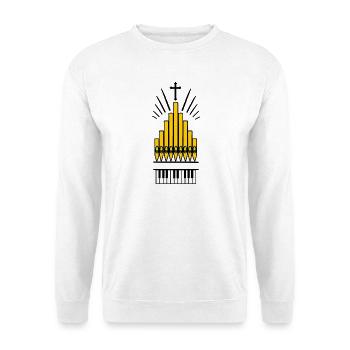 Logo Kirchenorgel und Kreuz kupferfarbene Orgelpfeifen - Unisex Pullover - Weiß - Vorne