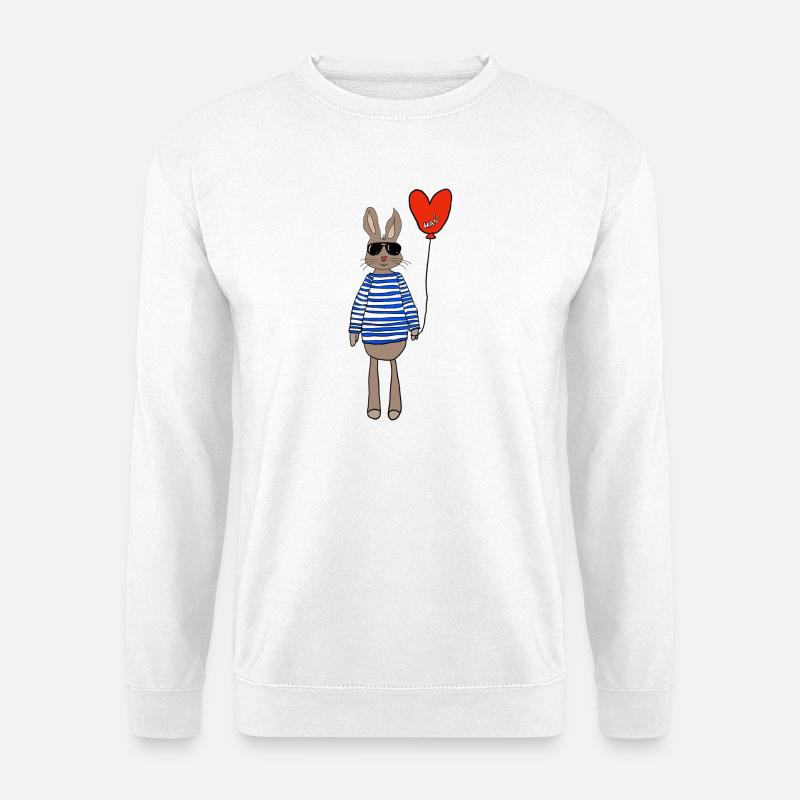 Hase im Streifenpulli mit Herzballon - Unisex Pullover - Weiß