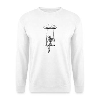 Skelett auf Wolkenschaukel Motiv - Unisex Pullover - Weiß - Vorne