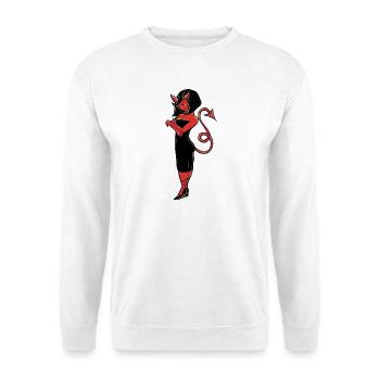 Teuflische Eleganz in rotem Kleid - Unisex Pullover - Weiß - Vorne - Alina (178cm) & Michal (187cm)
