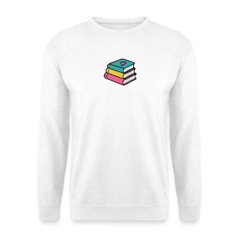 Bücherstapel Herz Design - Unisex Pullover - Weiß - Vorne - Alina (178cm) & Michal (187cm)