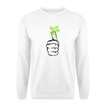 Une main avec des feuilles vertes sur le pouce - Sweat-shirt Unisexe - blanc - Devant
