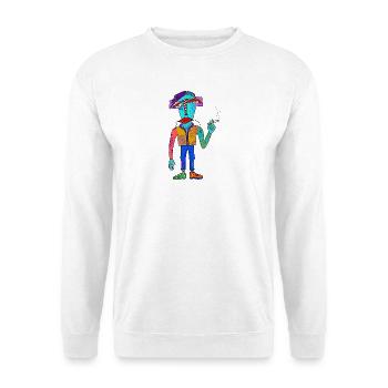 Buntes Kubistisches Wesen mit Zigarette - Unisex Pullover - Weiß - Vorne