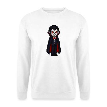 Vampirischer Cartoon Look mit Cape - Unisex Pullover - Weiß - Vorne - Alina (178cm) & Michal (187cm)