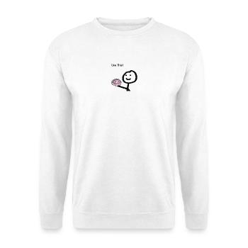 Gehirn-Tipp Stickfigur - Unisex Pullover - Weiß - Vorne - Alina (178cm) & Michal (187cm)